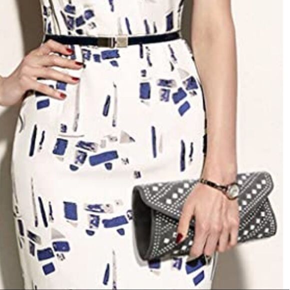 Gray Velvet Studded Clutch / Shoulder Bag - Picture 3 of 10